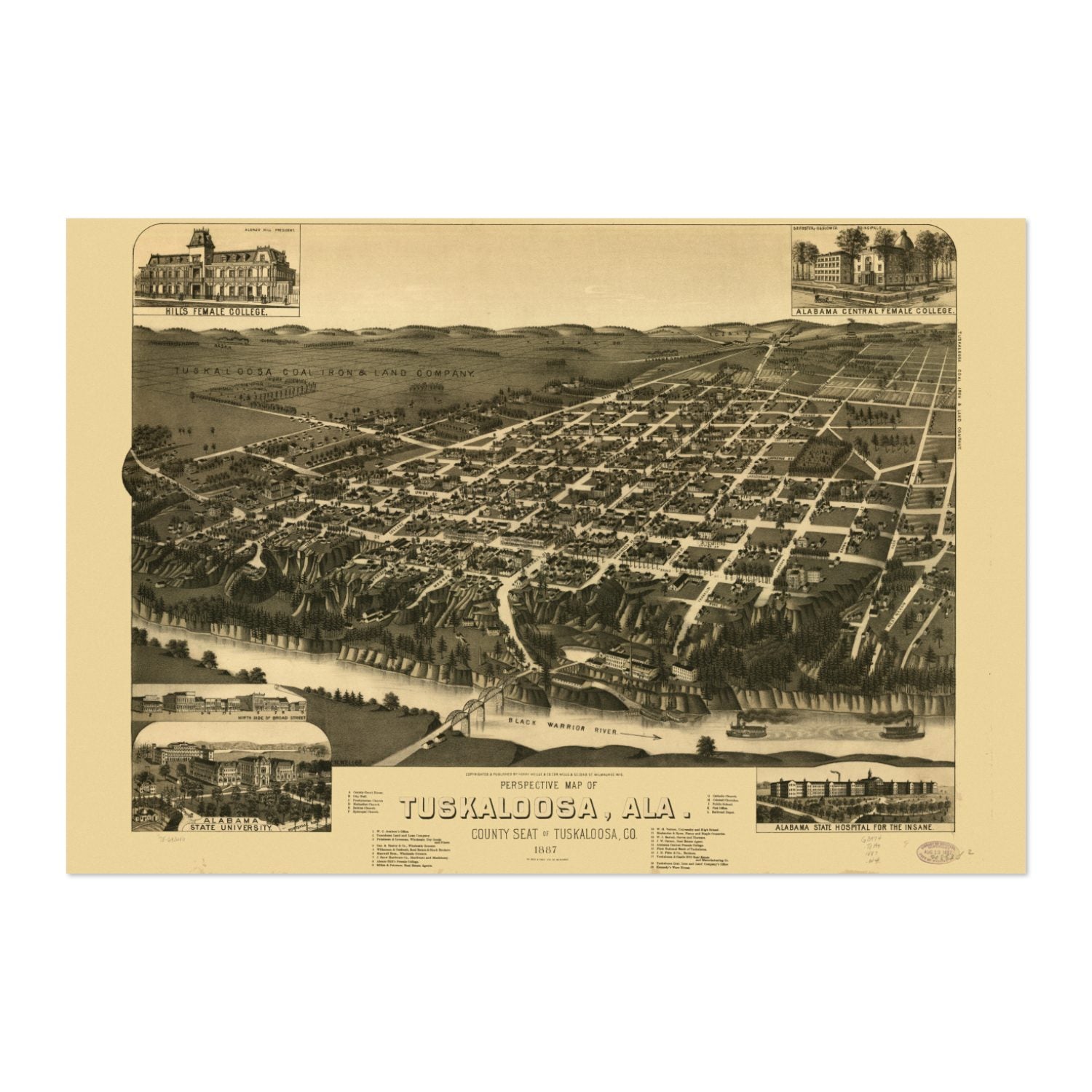 Tuscaloosa 1887 Panoramic Map poster print